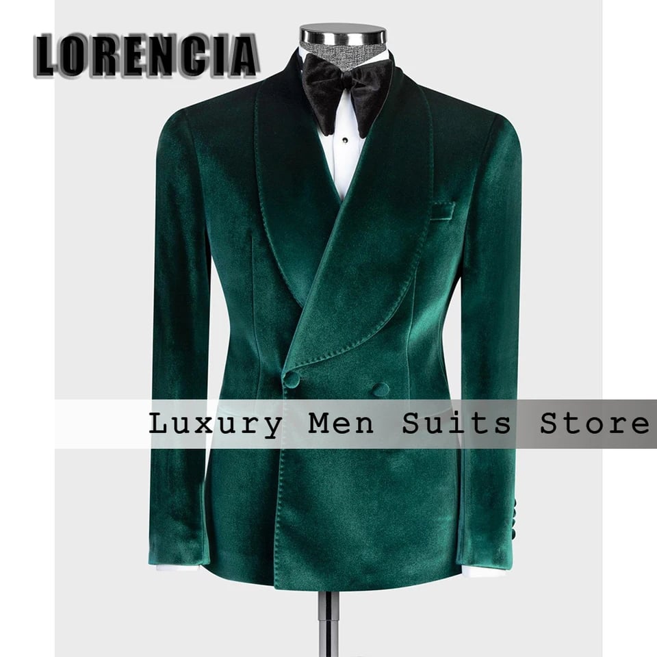 Pánský dvoudílný sametový smokingový set - svatební oblek pro ženicha s šálovým límcem, sakem a kalhotami na míru