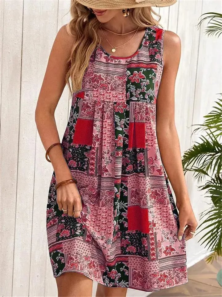 Dámské květinové minišaty bez rukávů s 3D květinovým potiskem, plus size, ležérní letní šaty v retro stylu