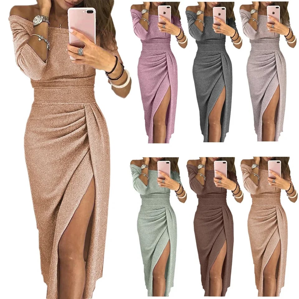 Dámské večerní šaty s odhalenými rameny, bodycon, dlouhý rukáv, velikost S-XXL