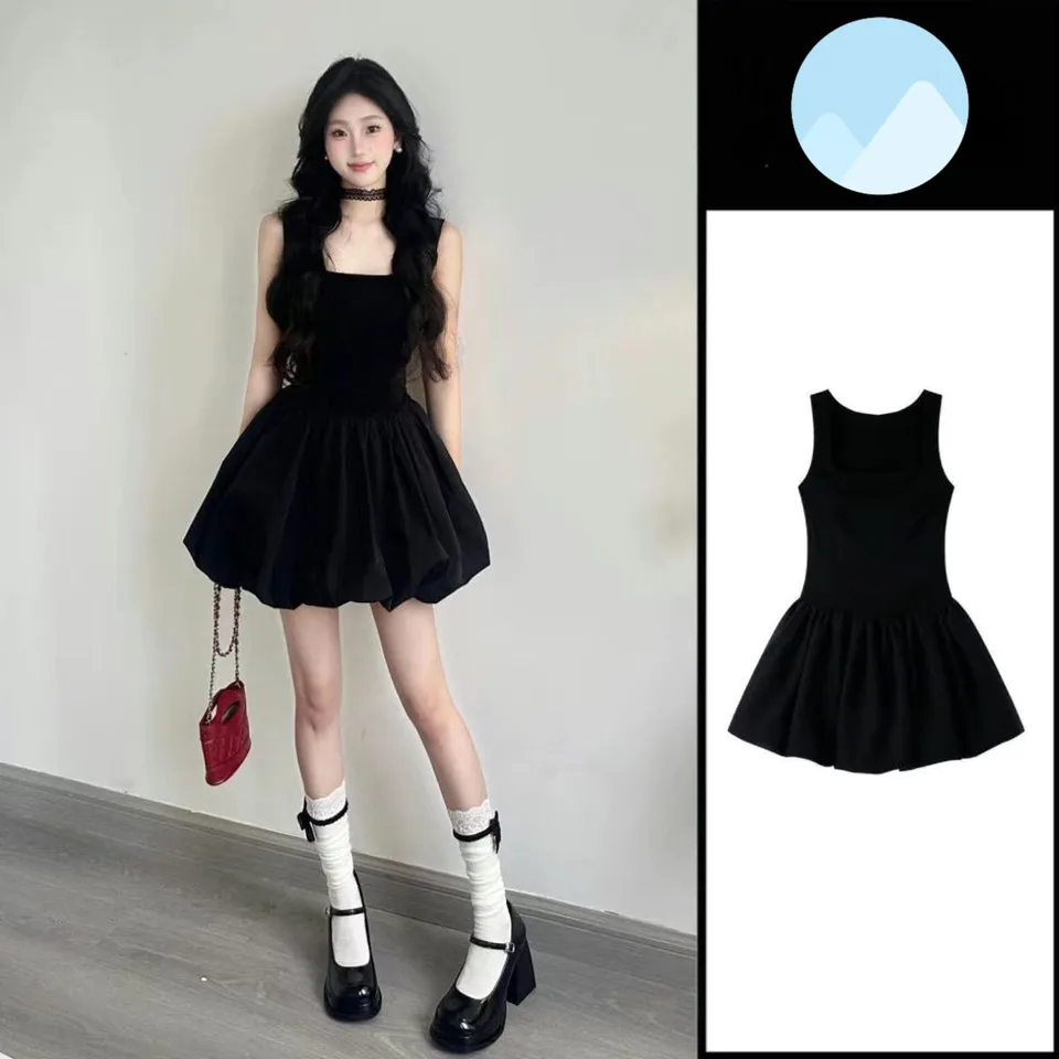 Černé modální mini šaty bez rukávů áčkového tvaru, letní zeštíhlující, drobné ženy, módní vintage styl