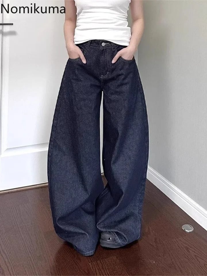 Dámské džíny s vysokým pasem a širokými nohavicemi, streetwear, rovné džínové kalhoty, volnočasové kalhoty