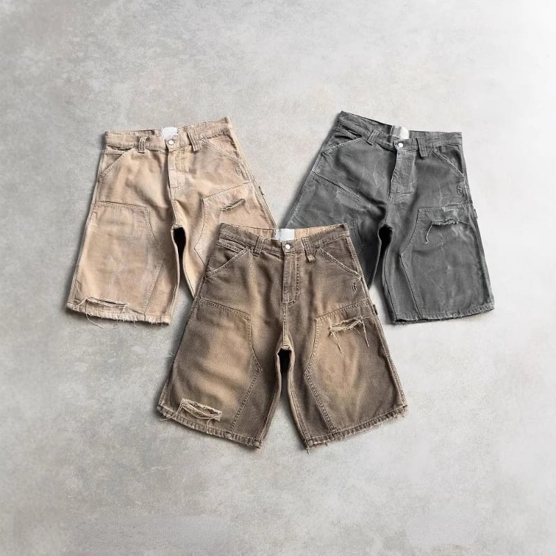 Vintage Y2K cargo džíny, široké nohavice, pytlovité streetwear kraťasy, opotřebovaný denim, hip hopový styl