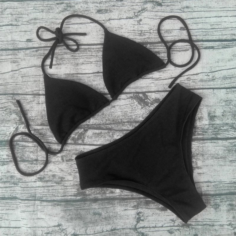 Sexy trojúhelníkové bikiny - jednobarevné pruhované plavky pro ženy, dvoudílné plážové plavky