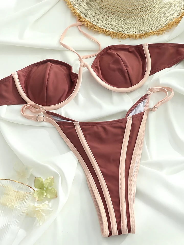 Leopardí tisk s odhalenými rameny Bikiny Set Patchwork Plavky Dámské plážové oblečení Sexy plavky