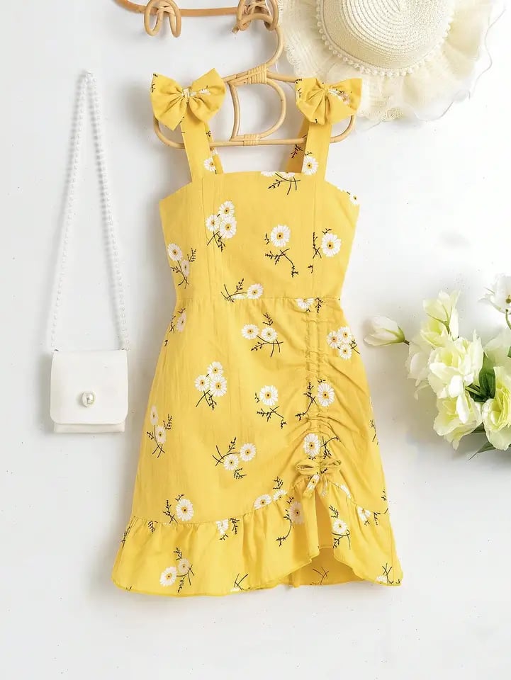 Dívčí červenobílé kostkované letní šaty s květinovými volánky - dětský prázdninový outfit pro věk 4-7 let