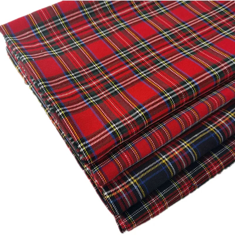Skotský tartanový kostkovaný materiál, bavlna, polyester, kostkovaný vzor, šicí materiál na sukně a šaty