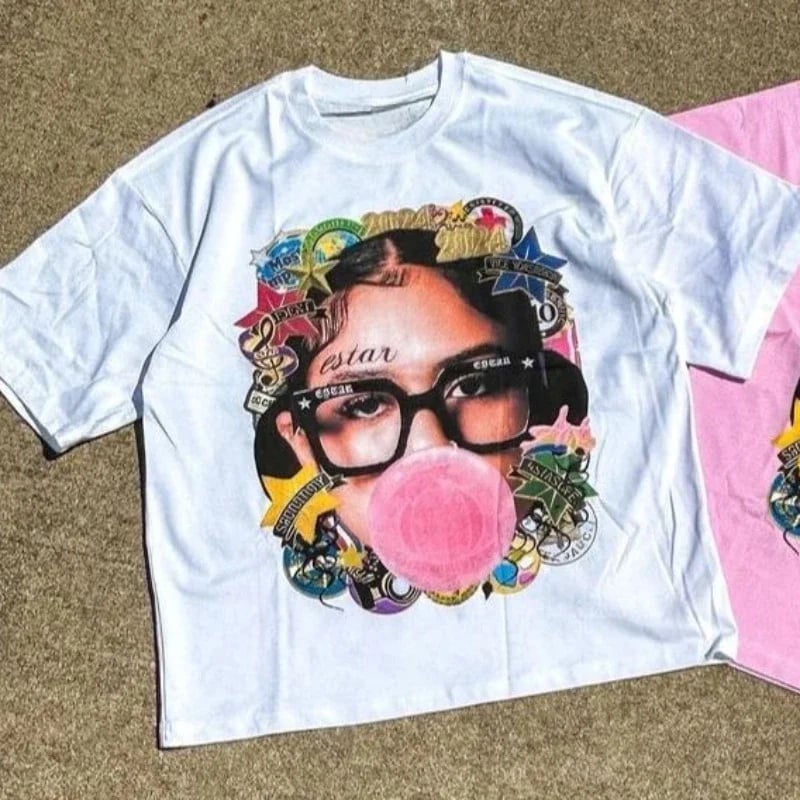 Nadměrné grafické tričko s kresleným potiskem, streetwear, hip hop, goth styl, unisex, krátký rukáv