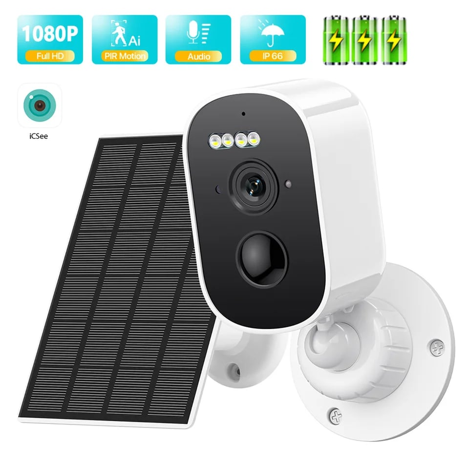 Solární bezdrátová bezpečnostní kamera 1080P HD Venkovní WiFi CCTV PIR Detektor pohybu Baterie