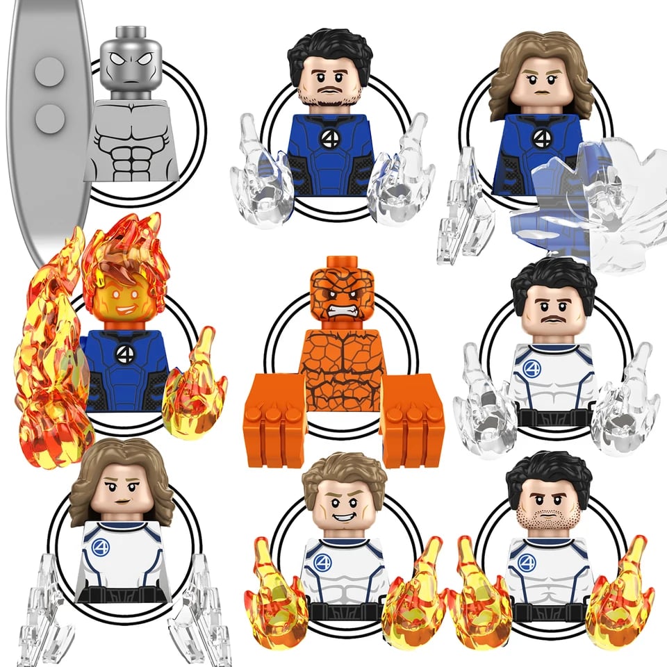 Sada stříbrných stavebních kostek s figurkami postav - vzdělávací stavebnice pro děti