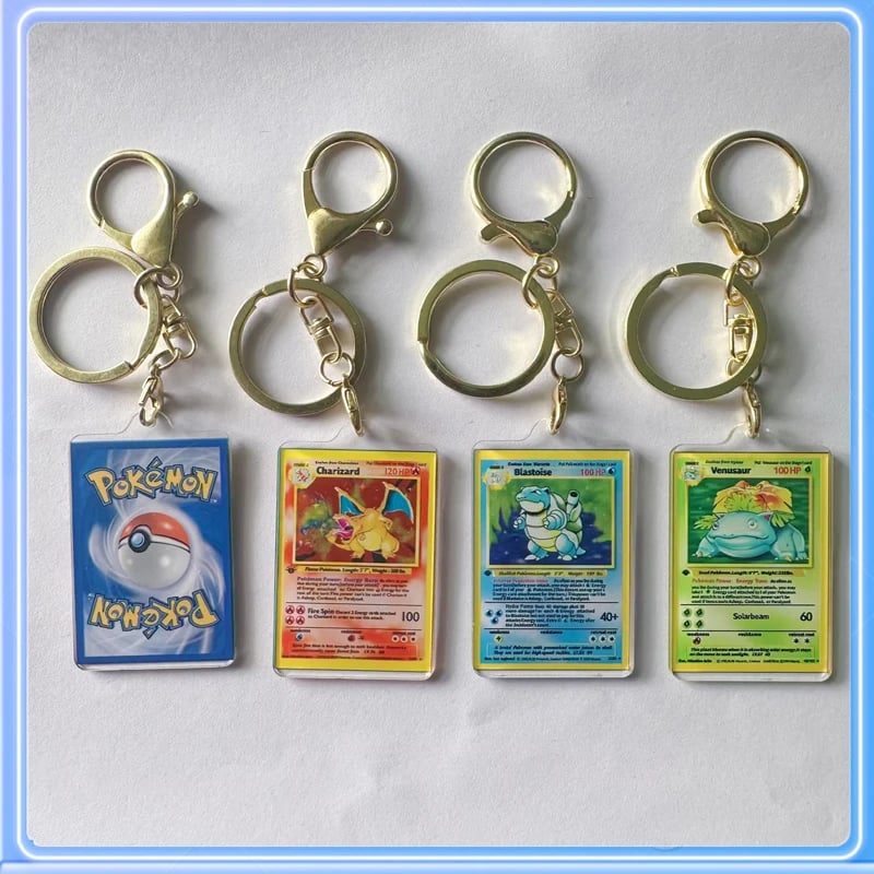 Kolekce akrylových klíčenek Pokémon - Charizard Venusaur Blastoise Mewtwo - herní dárek ve stylu karet