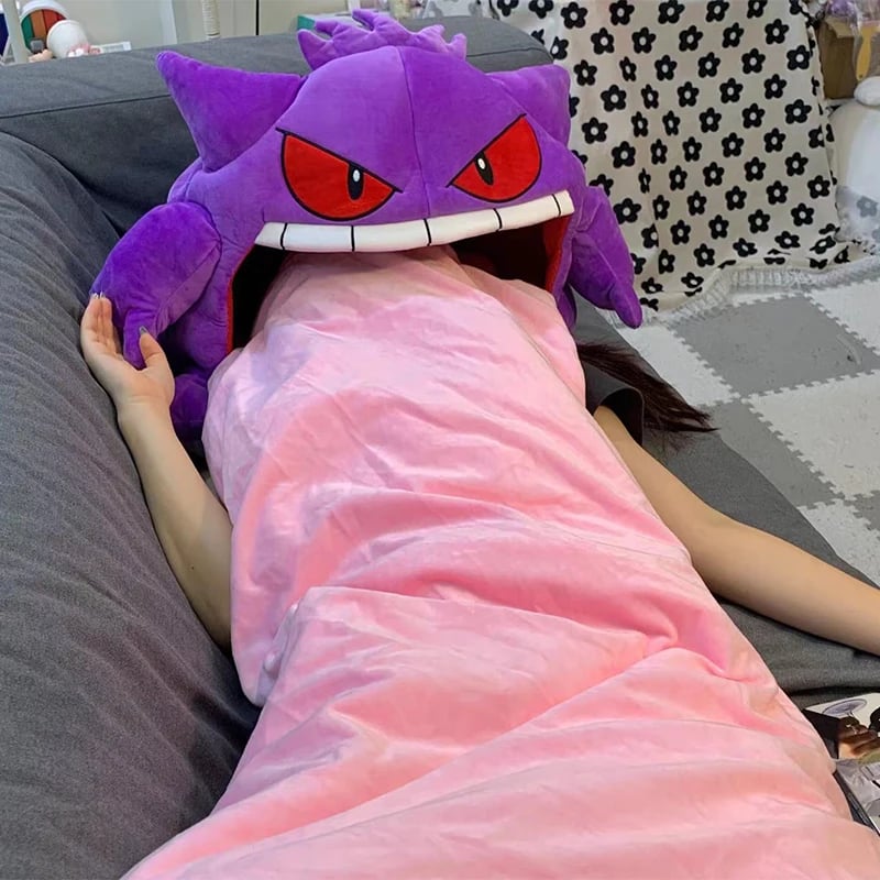 Plyšová deka Gengar - měkká anime postavička s polštářem na spaní, hračka, dárek pro fanoušky Pokémonů