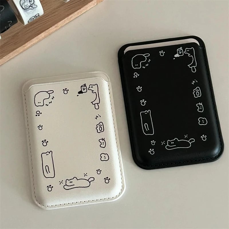 Magnetické kožené pouzdro na telefon s pouzdrem na karty pro iPhone 16 15 14 13 Pro Max - roztomilý design