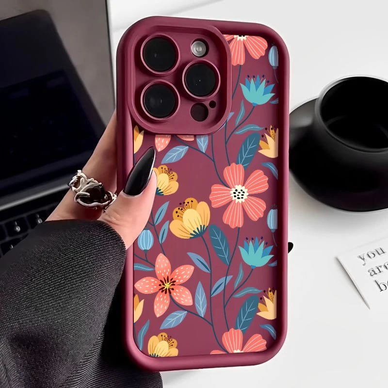 Barevný květinový silikonový kryt pro iPhone 15, 16, 14, 13, 12, 11 Pro Max