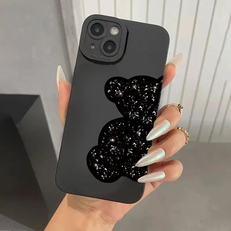 Silikonový kryt s květinovým vzorem a medvídkem, nárazuvzdorný, pro iPhone 16, 15, 14, 13, 12, 11, Pro Max, XR XS.