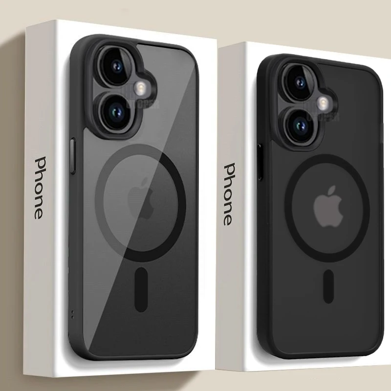 Magnetický kryt pro iPhone, průhledný, nárazuvzdorný, tenký, pevný kryt pro iPhone 16, 15, 14, 13, 12, 11 Pro Max Plus