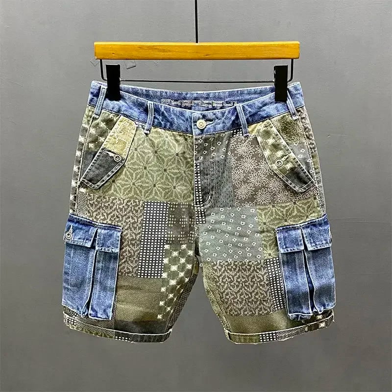 Pánské letní džíny kraťasy s potiskem - slim fit hip-hop styl casual shorts