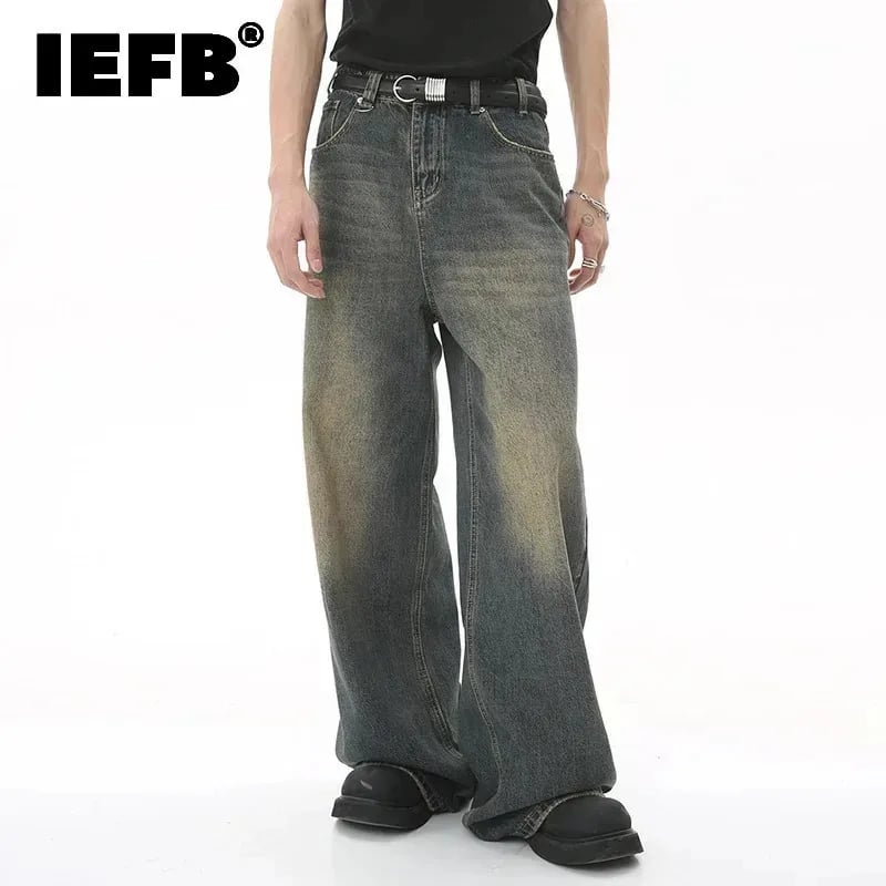 Pánské vintage džíny široké nohavice casual denim kalhoty letní distressed volné