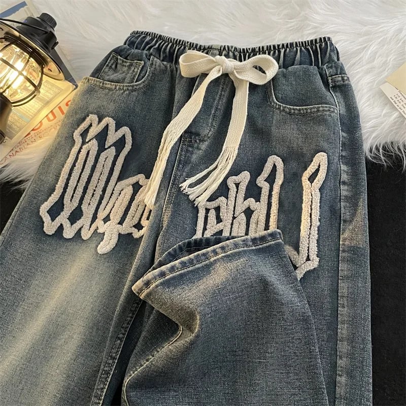 Pánské volné džíny rovný střih - široké nohy casual denim kalhoty celoroční trendy