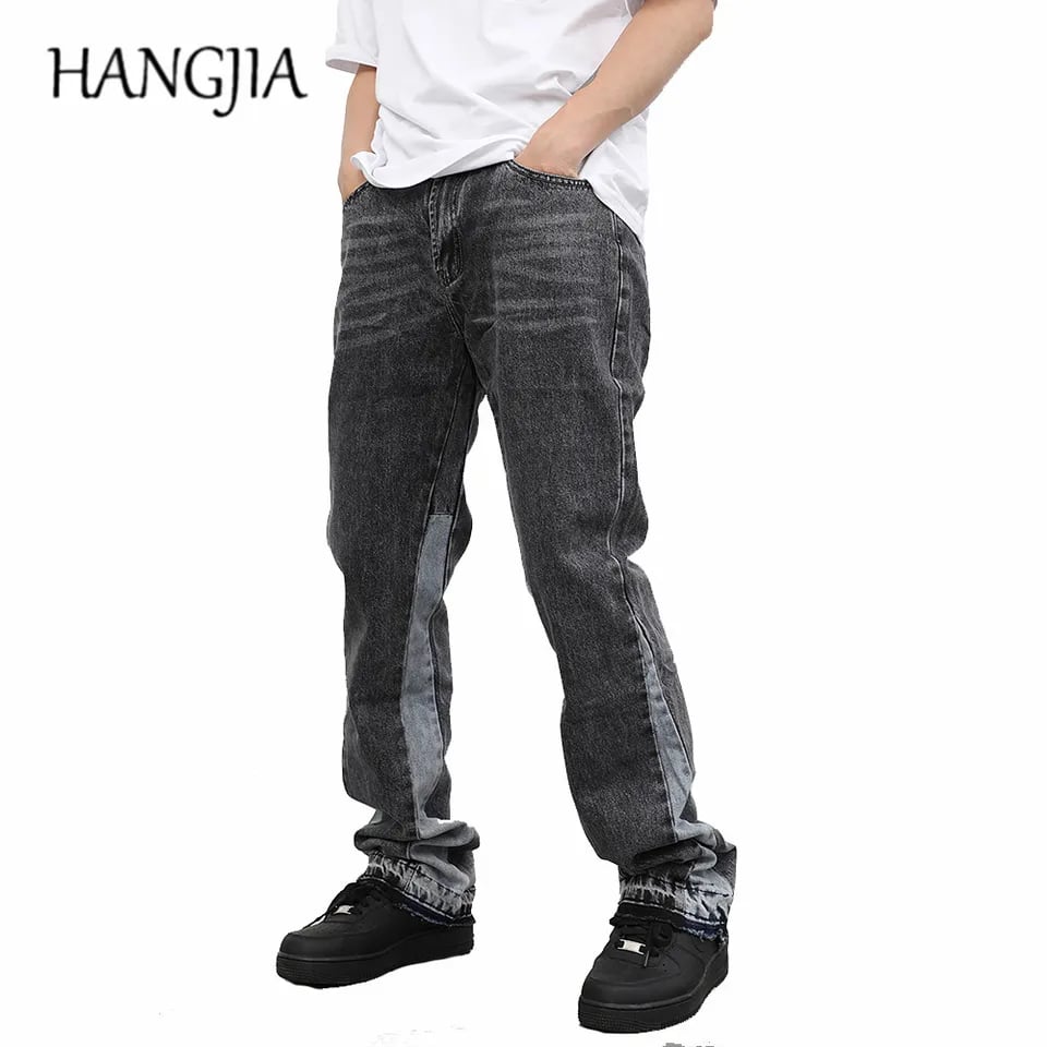 Pánské vintage džíny s rozšířenými nohavicemi Y2K streetwear baggy denim kalhoty černé
