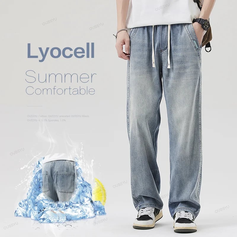 Pánské letní džíny s elastickým pasem, měkká lyocell látka, volný střih M-5XL