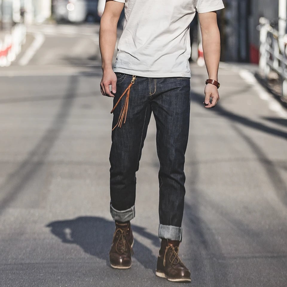 Pánské vintage džíny heavyweight denim 14OZ rovný střih mid waist casual kalhoty