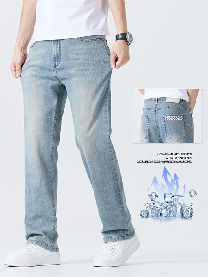 Letní pánské džíny volného střihu prodyšné vintage casual kalhoty módní denim