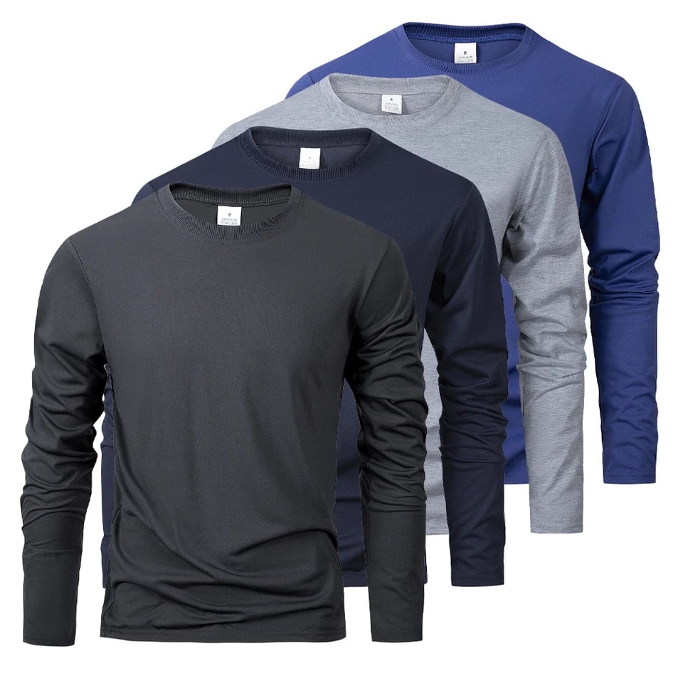 Pánské tričko s dlouhým rukávem bavlněné klasické jednobarevné černé casual top