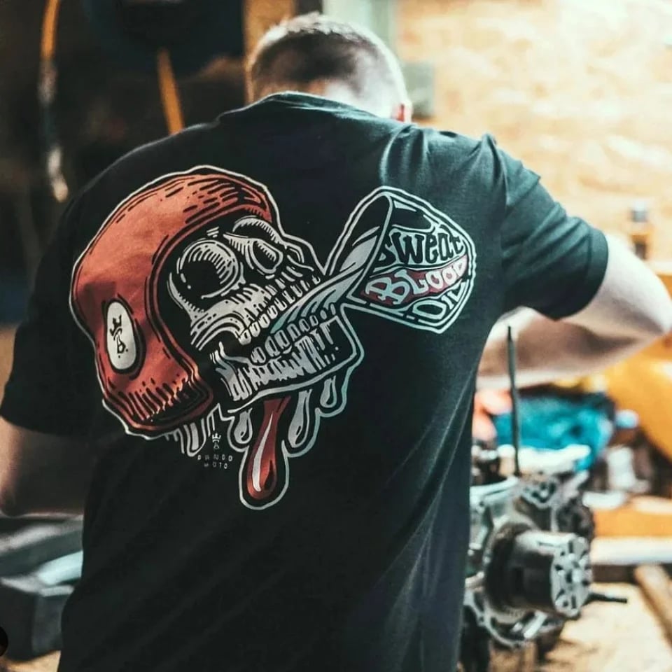 Pánské bavlněné tričko s lebkou motorkář pivo gothic punk rock letní oblečení