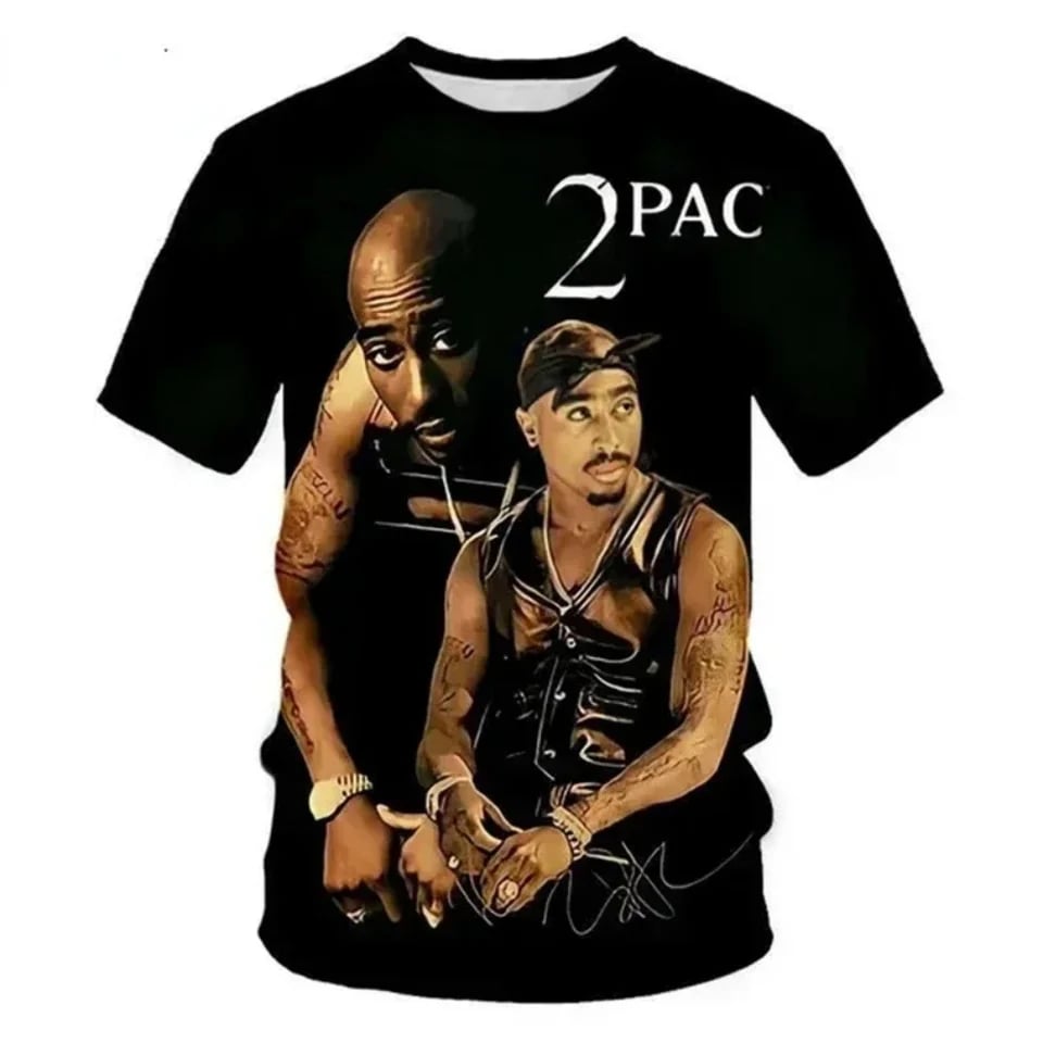 Pánské tričko s grafikou 2pac Hip Hop letní bavlněné tričko černé bílé módní top