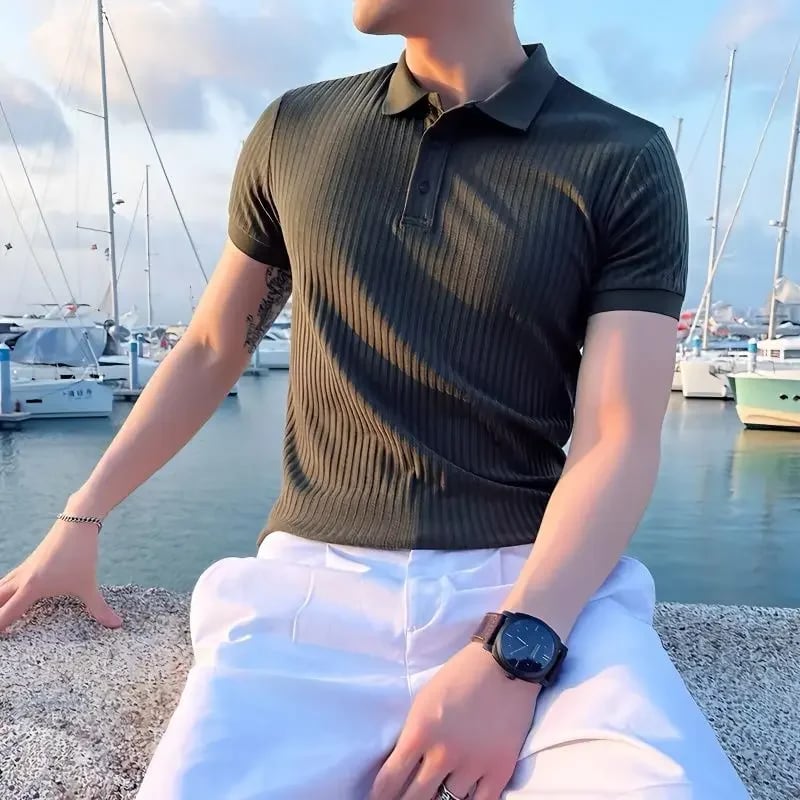 Pánské polo tričko s krátkým rukávem - letní casual top s límečkem ice silk materiál