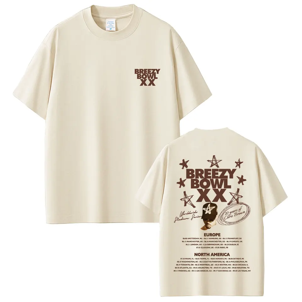 Vintage Hip Hop tričko Breezy Bowl XX Tour 2025 - unisex bavlněné tričko pro muže a ženy