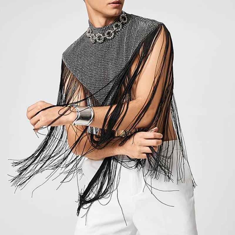 Pánské nátělníky bez rukávů streetwear styl cípatý střih módní vesty performance kostým