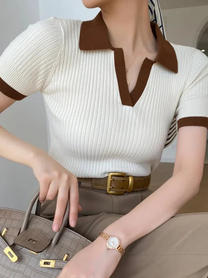 Dámské polo tričko s krátkým rukávem - slim fit letní top, bílé bavlněné tričko