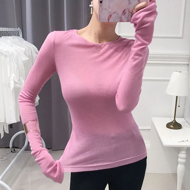 Dámské tričko s dlouhým rukávem elastické slim fit Korean style sexy top