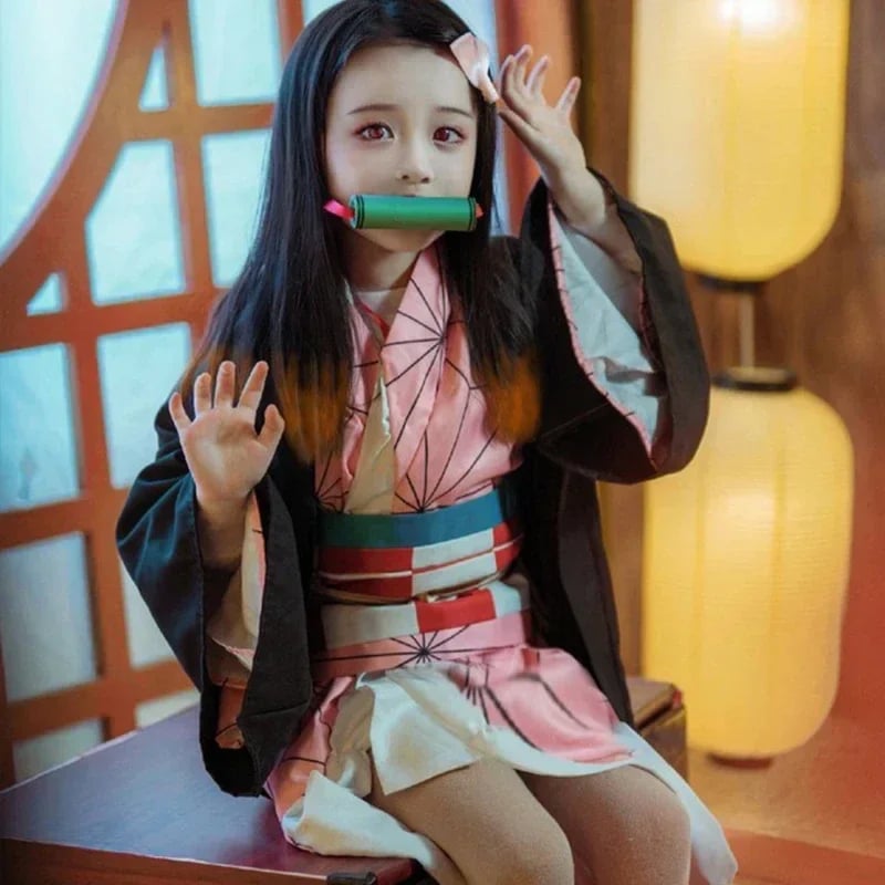 Anime Nezuko Cosplay Kostým Kompletní Set s Kimono Paruka a Doplňky pro Dospělé Děti