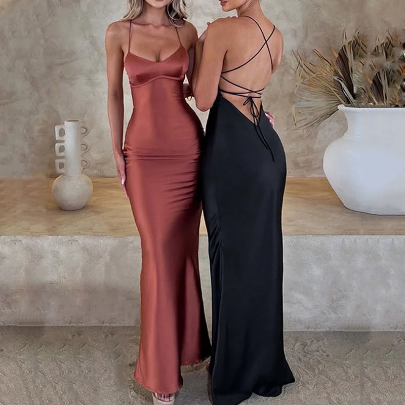 Elegantní dámské saténové šaty s krajkou a šněrováním - Sexy mořská panna bez rukávů