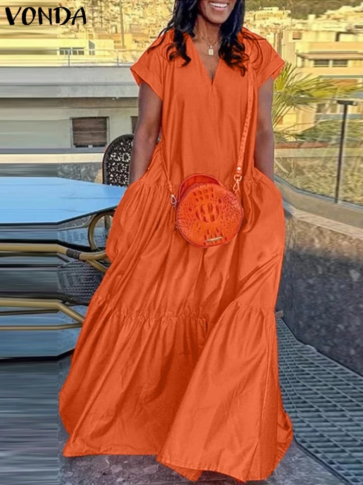 Letní volnočasové šaty plus size s volány a výstřihem do V - elegantní společenské šaty