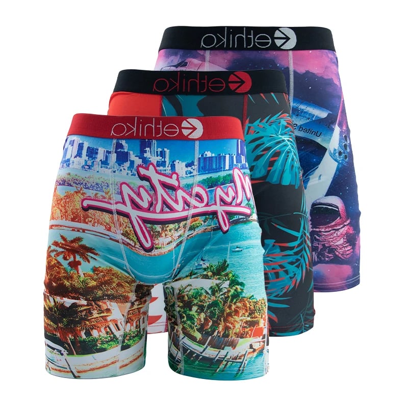 Pánské boxerky sada 3ks prodyšné módní vzory elastické pohodlné spodní prádlo XXL