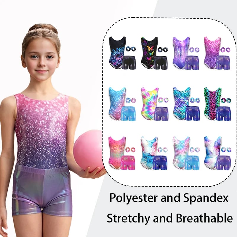 Dětský gymnastický dres s krátkými legínami a čelenkou - pohodlný sportovní úbor pro mladé cvičenky