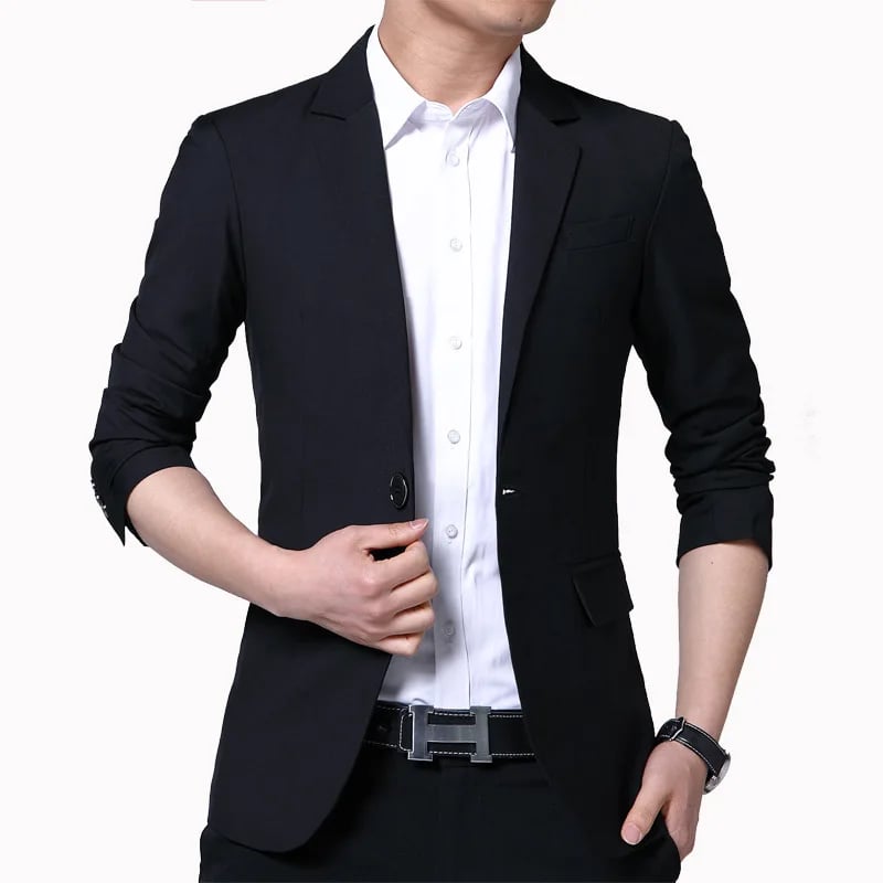 Elegantní pánský oblek slim fit společenský kabát jednobarevný formální sako vel. S-7XL