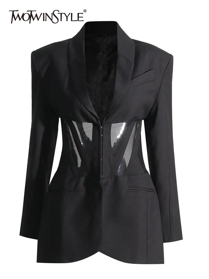 Dámské elegantní sako slim fit - béžový minimalistický blazer s úzkým střihem a dlouhým rukávem