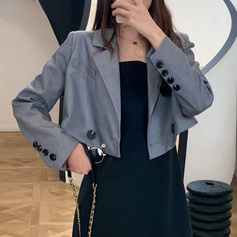 Dámský elegantní crop blazer - štíhlý střih, módní jarní bunda v pastelových barvách