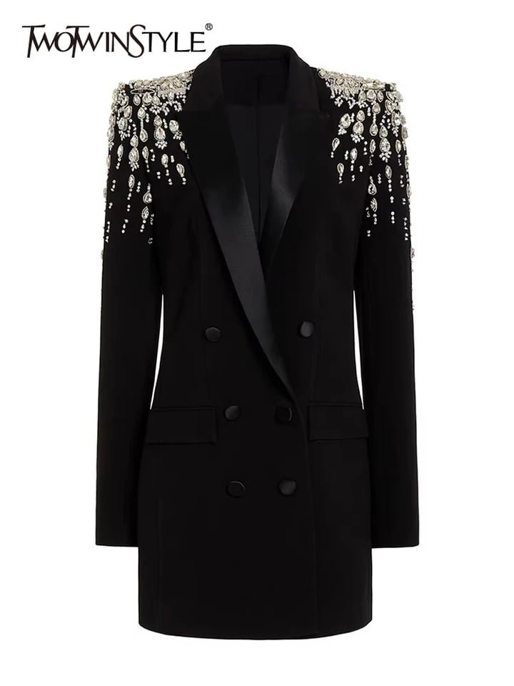 Elegantní dámský sako s diamantovým vzorem - štíhlý střih, dlouhý rukáv, módní černý blazer