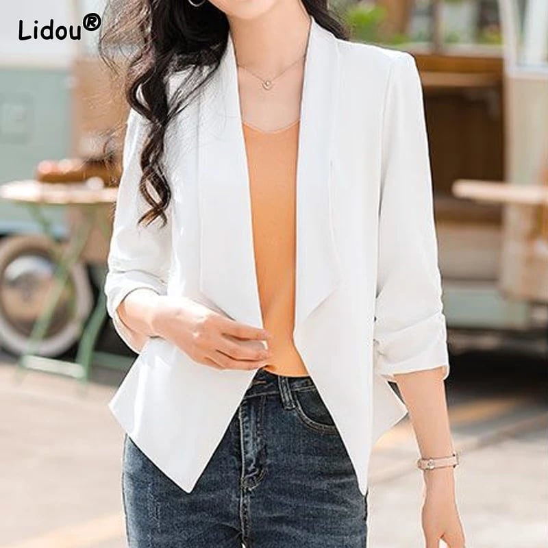 Elegantní dámský kardigan volného střihu - módní kancelářský blazer v pastelových barvách