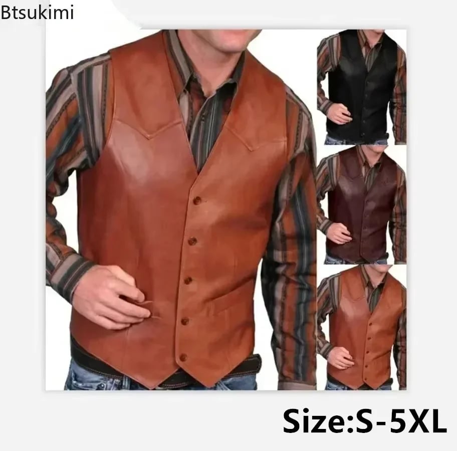 Pánská kožená vesta bez rukávů - stylový elegantní top pro společenské akce a volný čas
