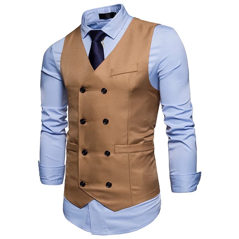 Pánská vesta slim fit elegantní společenský kabátek jednobarevný kancelářský styl módní