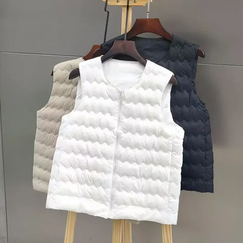 Dámská prošívaná vesta s krátkým střihem - módní zimní prodyšná vesta v korejském stylu