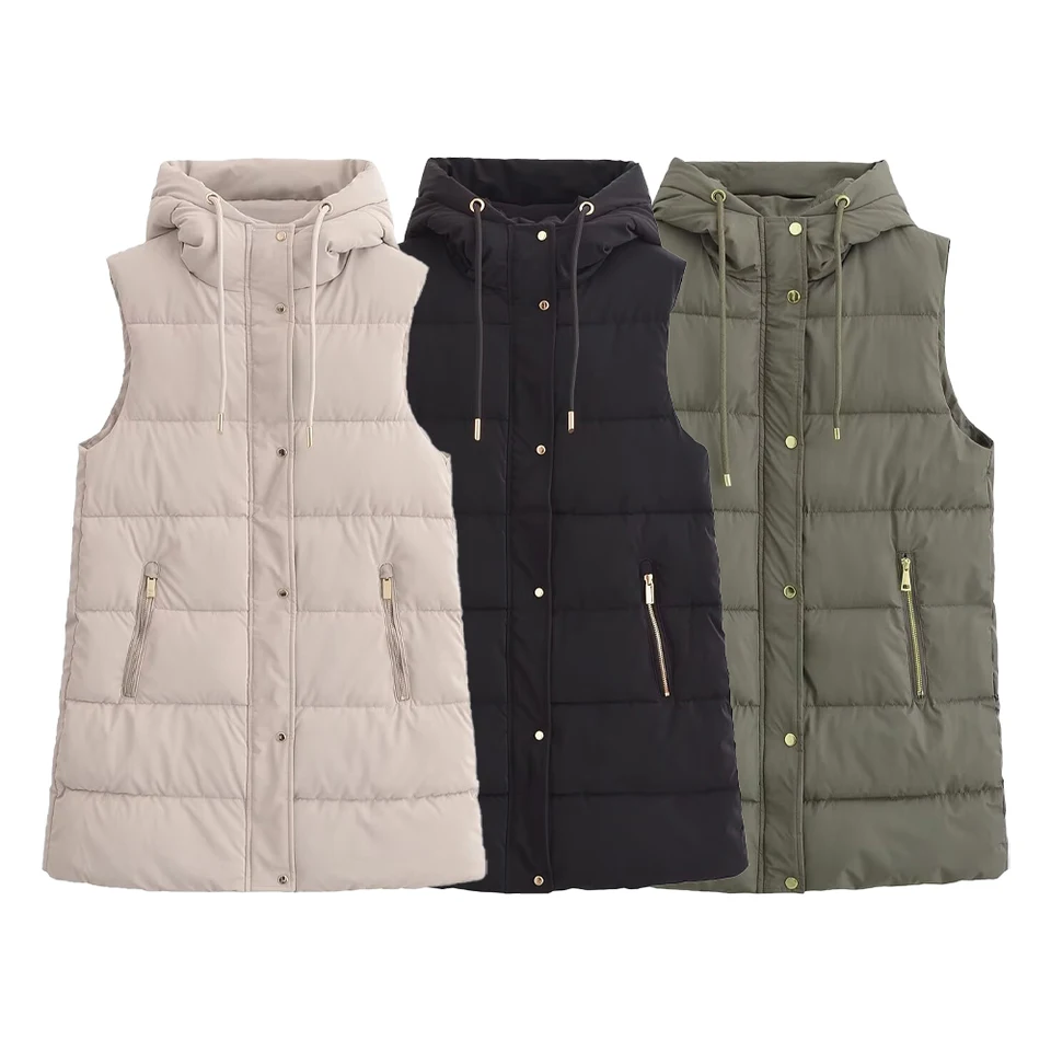 Dámská prošívaná vesta s kapucí - módní podzimní bunda do města v elegantním stylu