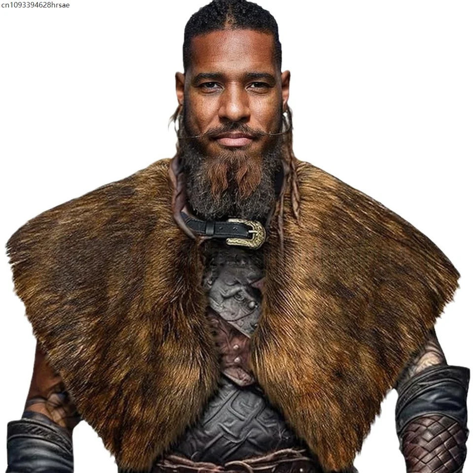 Luxusní pánský zimní plášť s kožešinovým límcem - vikingský styl, cosplay kostým