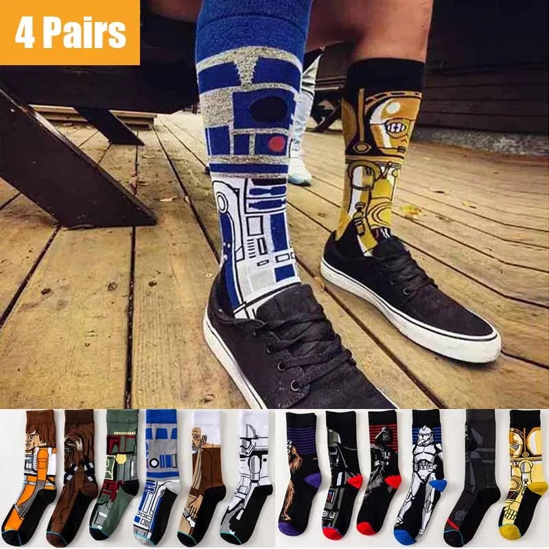 Pánské dámské ponožky Star Wars Yoda R2-D2 Jedi sběratelské módní doplňky 4 páry